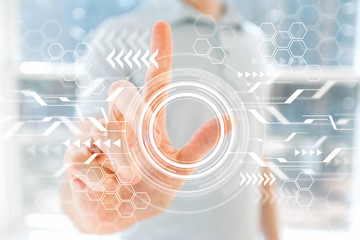 Circle Interface with young man in front of windows