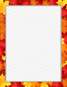 Vector vertical border with fallen autumn maple leaves isolated with copy space
