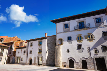 Llanes village facades in Asturias Spain