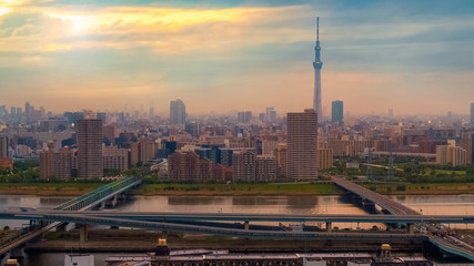Scenic view of the city of tokyo, the capital city of Japan in twilight