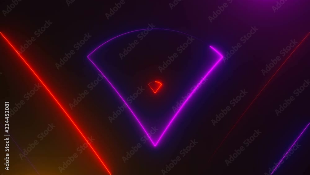 Poster many neon triangles in space, abstract computer generated backdrop, 3d rendering backdround