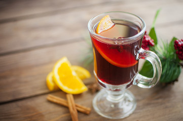 cup of tea or christmas glintwine with lemons