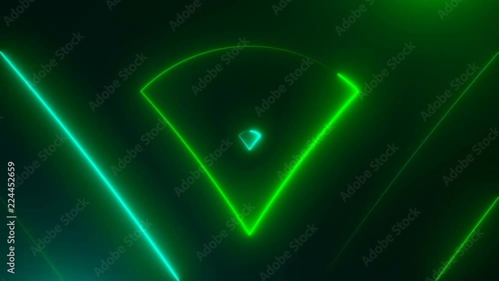 Poster many neon triangles in space, abstract computer generated backdrop, 3d rendering backdround