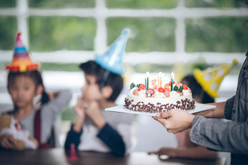 birthday cake in group of children