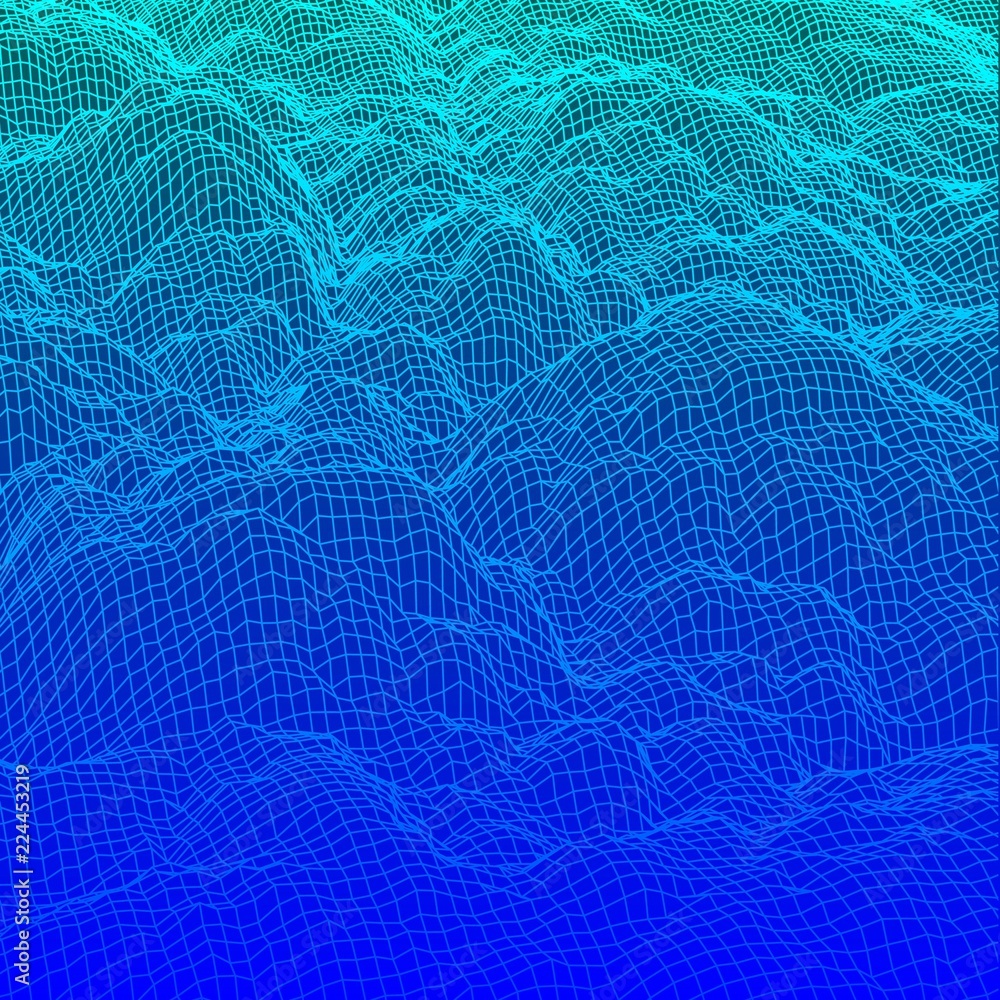 Poster digital landscape with mountains or clouds made of line grid