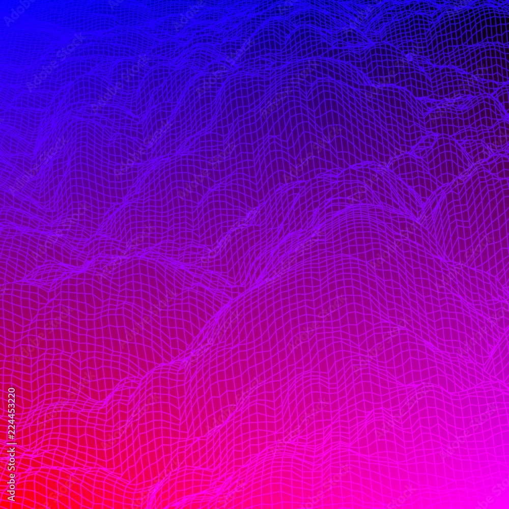 Poster digital landscape with mountains or clouds made of line grid