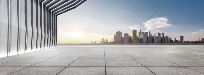 empty floor with modern cityscape in new york