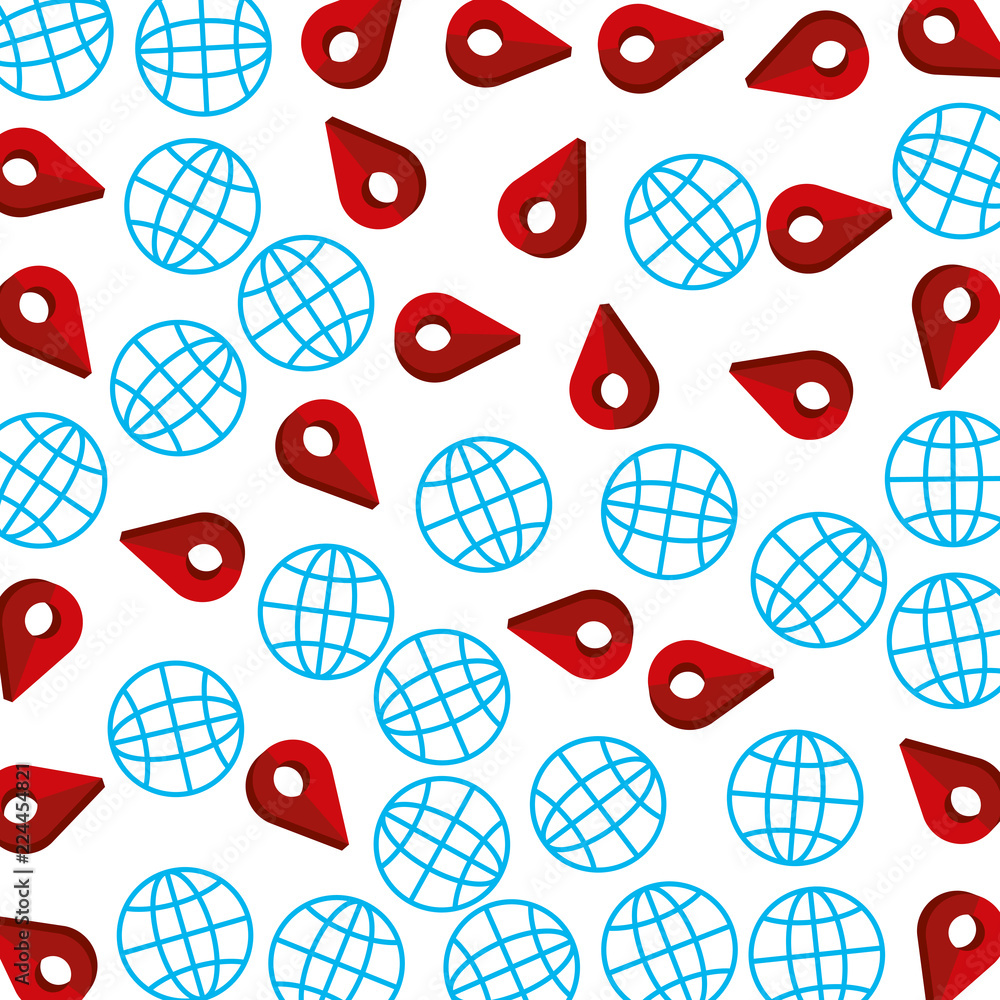 Poster pin pointers location and planets pattern