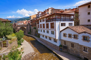 Fototapeta na wymiar Potes river Quiviesa Deva a Cantabria village Spain