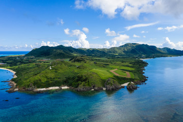 Fototapeta na wymiar Aerial view of Tropical lagoon of Ishigaki island