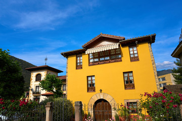 Potes village facades in Cantabria Spain