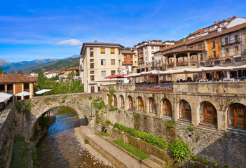 Naklejka na ściany i meble Potes river Quiviesa Deva a Cantabria village Spain