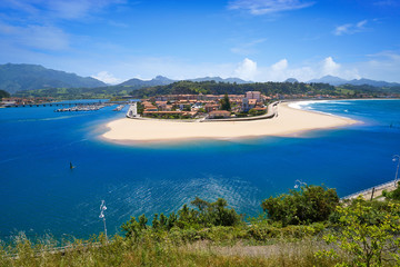 Fototapeta premium Ribadesella village aerial view in Asturias Spain