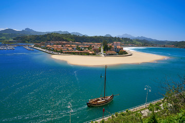 Fototapeta premium Ribadesella village aerial view in Asturias Spain