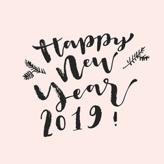 Happy New Year 2019 calligraphic greeting card
