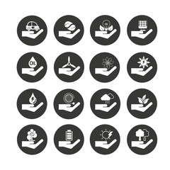 hand holding clean energy icons in circle buttons