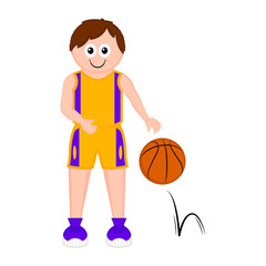 Isolated cute basketball player with a ball