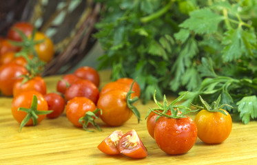 Cherry tomato on wooden table