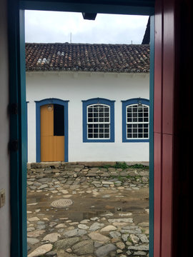 Historic house facade by the door paraty brazil