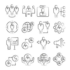 hand drawn business management concept icons