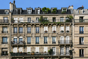 Paris, facade of elegant apartment building