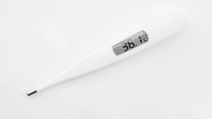 Close uo of 36.1 degree Celsius on electronic thermometer.Normal temperature