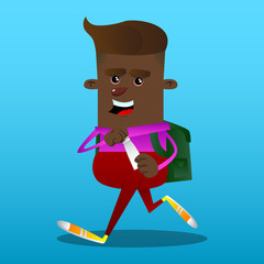 Schoolboy opening a blank tube of paste. Vector cartoon character illustration.