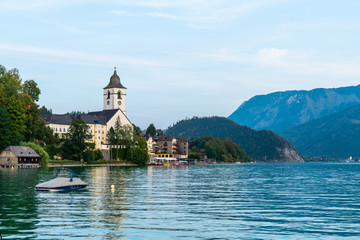 St. Wolfgang waterfront with Wolfgangsee lake, Austria