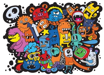 Selbstklebende Fototapeten Vektor-Illustration von Doodle niedlichen Monster Hintergrund, Hand zeichnen © 9george