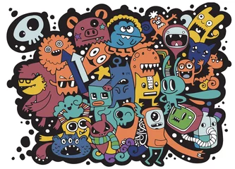 Selbstklebende Fototapeten Vector illustration of Doodle cute Monster background ,Hand draw © 9george