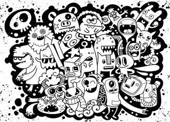 Fototapete Vector illustration of Doodle cute Monster background ,Hand drawing Doodle © 9george
