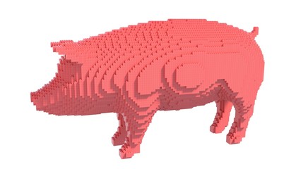 Pig from plastic blocks on a white background