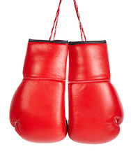 Red professional boxing gloves isolated on white background.