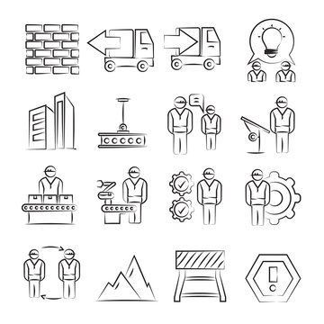 hand drawn construction and engineering icons