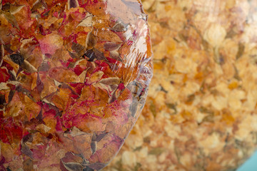 Studio shot of Chinese puerh tea cakes originated from Yunnan province (jasmine and rose flavoured tea).