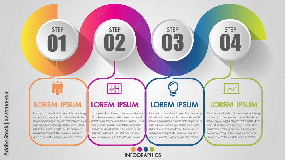 Aufkleber infographics chart 4 steps options business timeline modern creative with icon step by step can illu