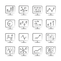 hand drawn graph and chart in computer icon set