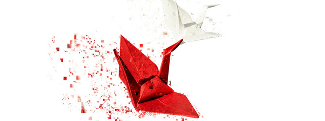 紅白の折鶴