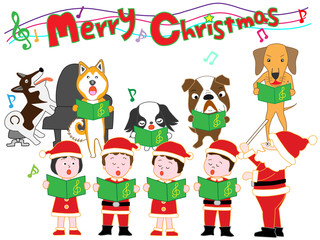 Obraz na płótnie Canvas 子供と犬たちのクリスマスコンサート。