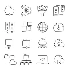hand drawn network icon set