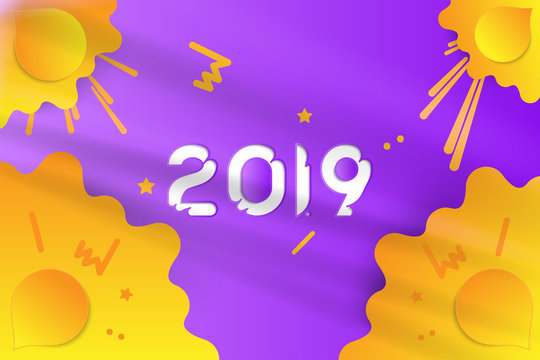 2019 inscription for Happy new year. Creative template banner with decoration elements. Flat vector illustration EPS10