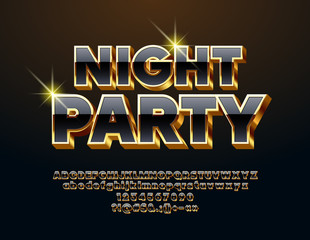 Vector luxury Sign Night Party. Chic Rich Font. Glossy Black and Golden Alphabet Letters, Numbers and Symbols