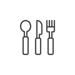 Baby cutlery outline icon. linear style sign for mobile concept and web design. Fork spoon and knife simple line vector icon. Food symbol, logo illustration. Pixel perfect vector graphics