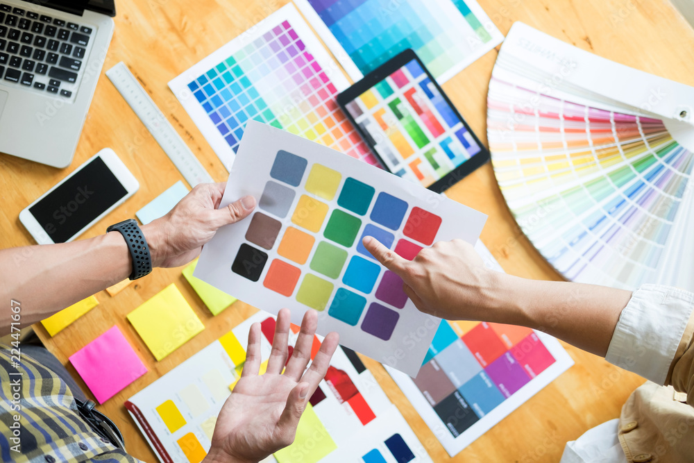 Aufkleber professional creative architect graphic desiner occupation choosing the color pantone palette sample