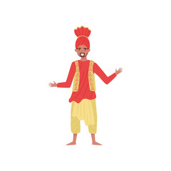 Indian bearded man in a turban and traditional clothes vector Illustration on a white background