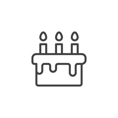 Birthday cake outline icon. linear style sign for mobile concept and web design. Cake with candles simple line vector icon. Symbol, logo illustration. Pixel perfect vector graphics
