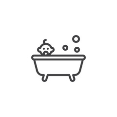 Bathing baby outline icon. linear style sign for mobile concept and web design. Baby taking a bath simple line vector icon. Symbol, logo illustration. Pixel perfect vector graphics