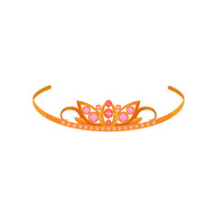 Golden tiara with pink gemstones, fashionable jewelry vector Illustration on a white background © Happypictures