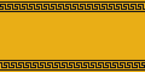 Yellow Board with black ethno ornament, vector border yellow and black Greek pattern, background for warnings ads