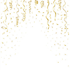 Gold festive confetti isolated on white background, vector illustration
